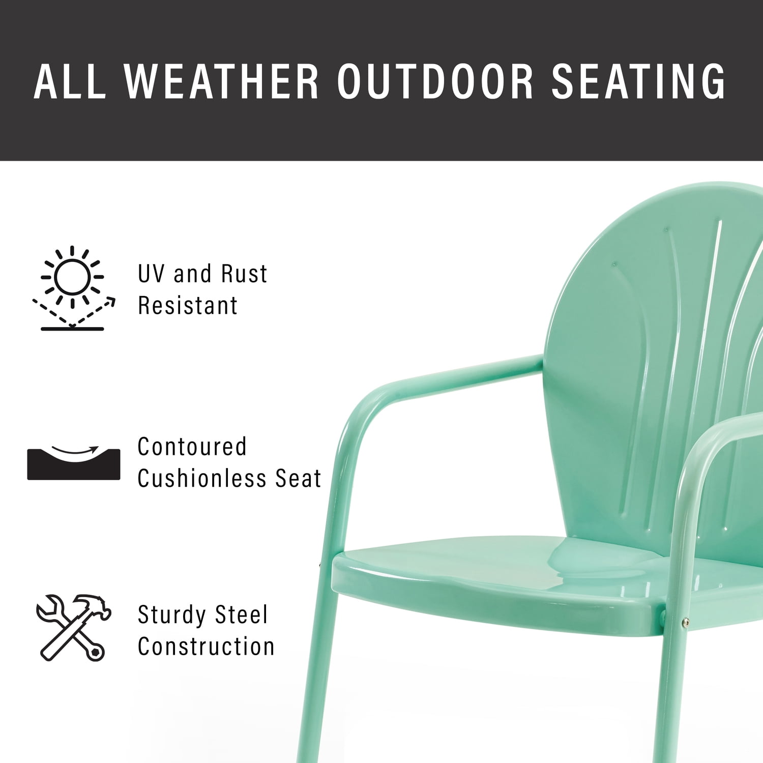 Crosley Griffith 3-teiliges Outdoor-Set – 2 Stühle + Beistelltisch In Himmelblau, Metall