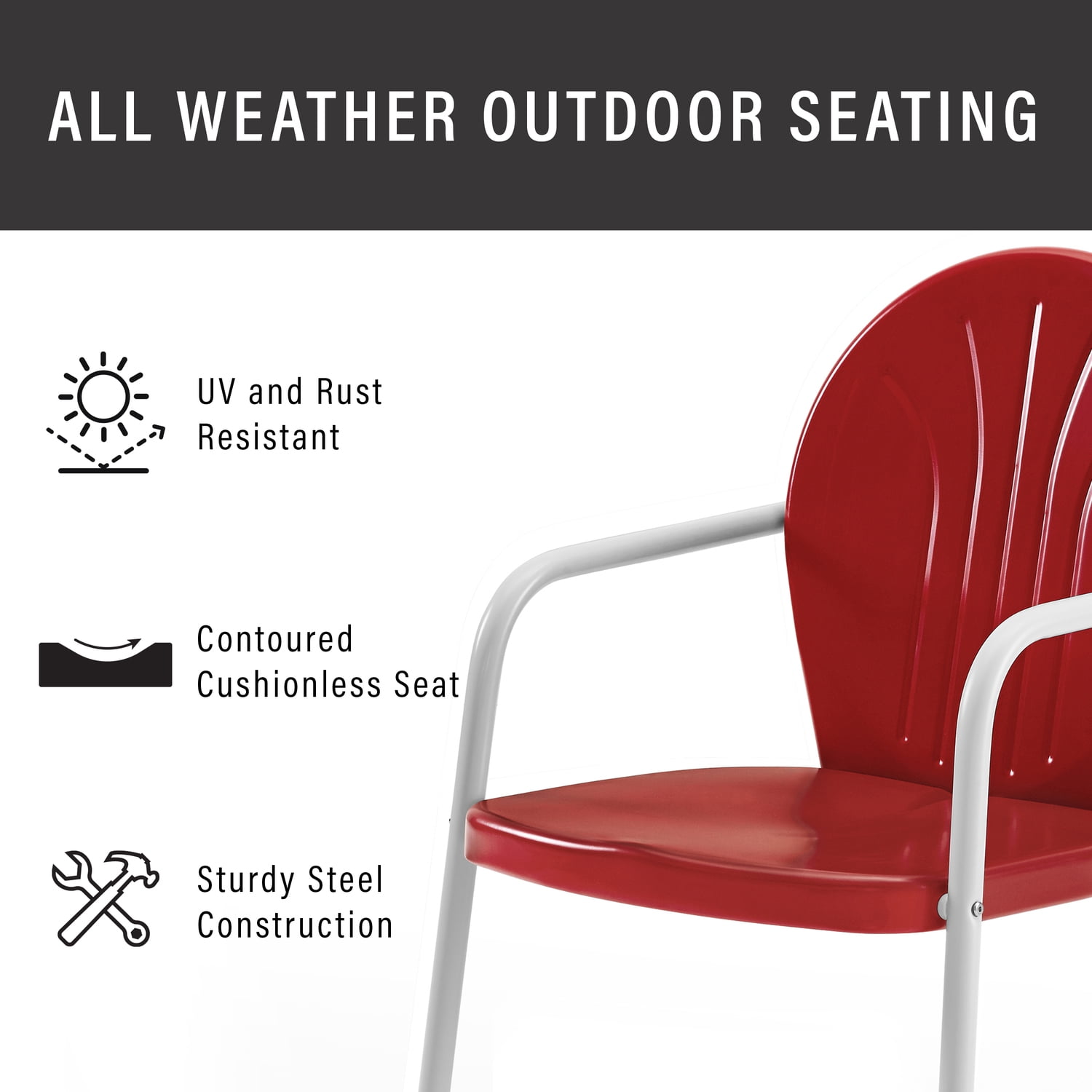 Red and White Steel Outdoor Conversation Set with Round Table