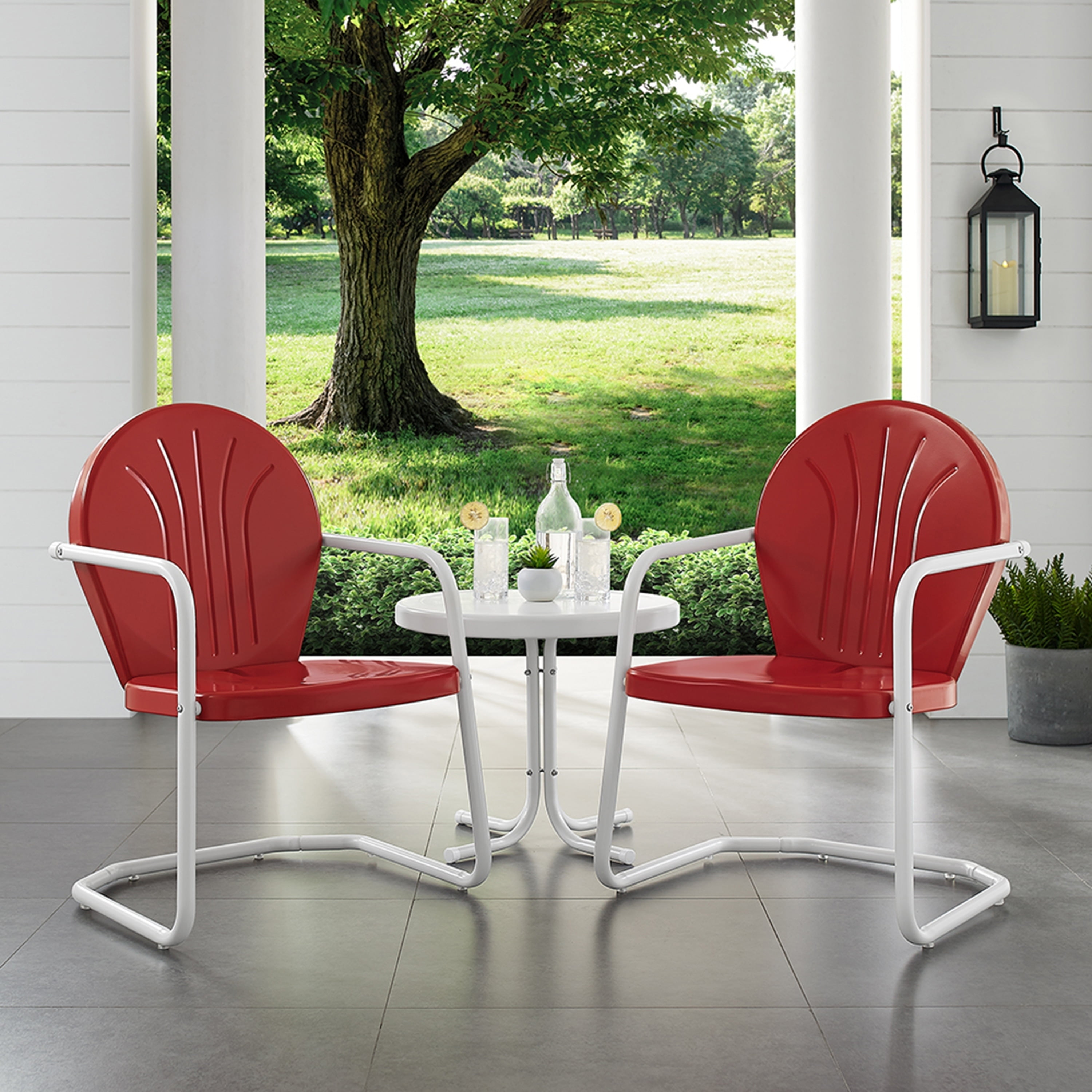 Red and White Steel Outdoor Conversation Set with Round Table
