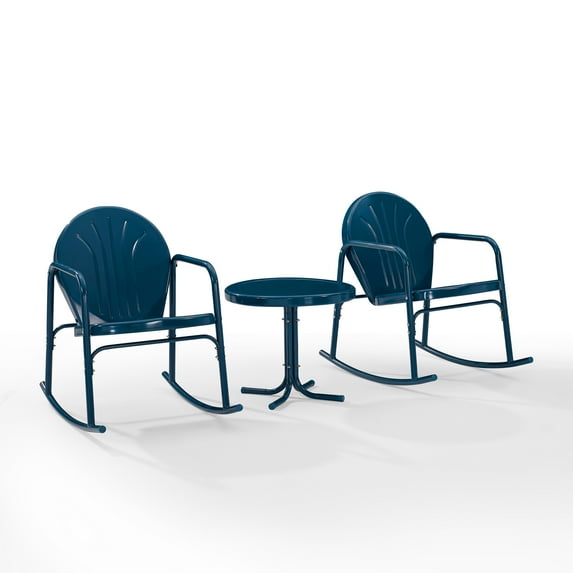 Crosley Furniture Griffith 3-Piece Metal Rocking Chair Outdoor Patio Dining Set, Navy