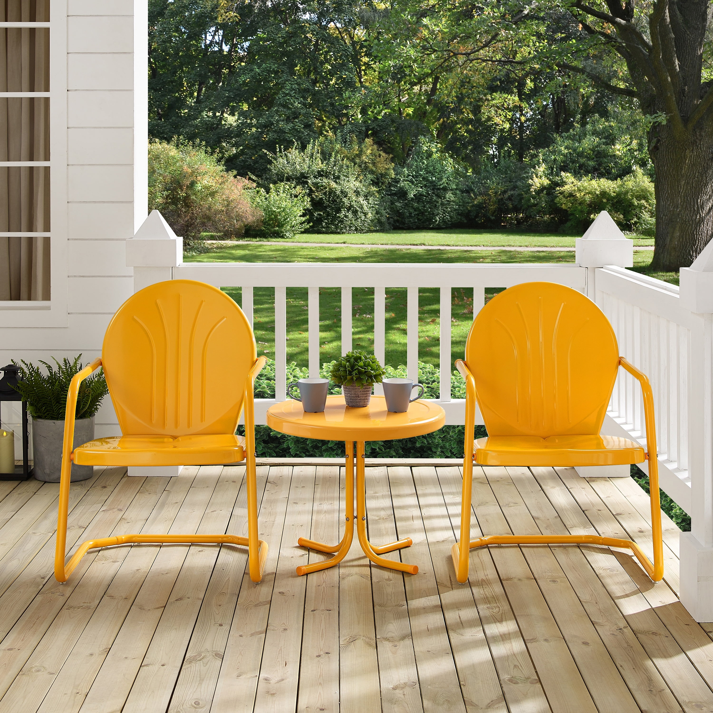 Tangerine Metal 3-Piece Outdoor Conversation Set with Side Table