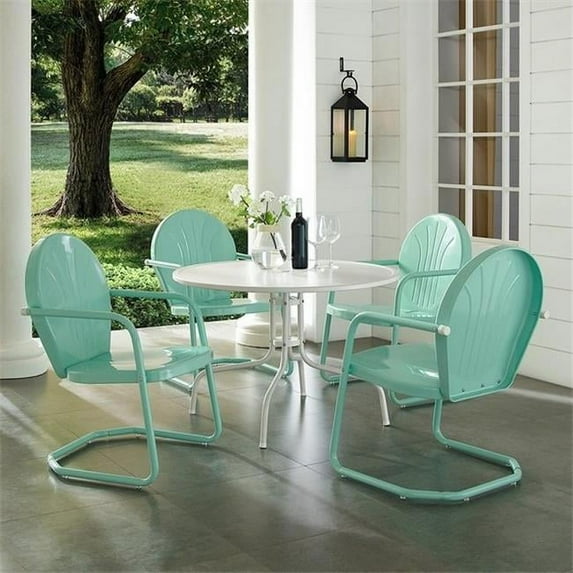 Crosley Furniture Griffith Metal Five Piece Outdoor Dining Set - 40" Dining Table In White Finish With Aqua Finish Chairs