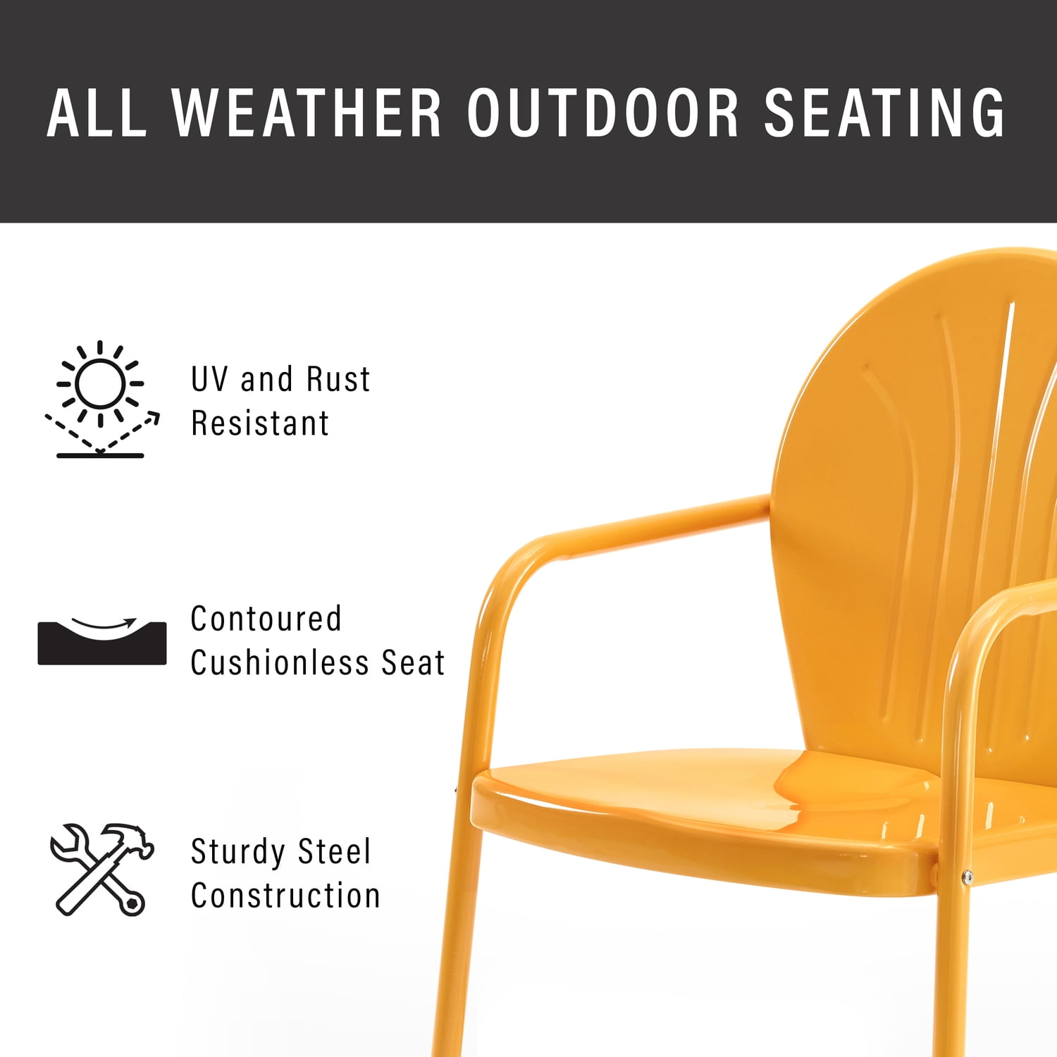 Griffith Tangerine Gloss Steel Outdoor Armchair with Decorative Grooves