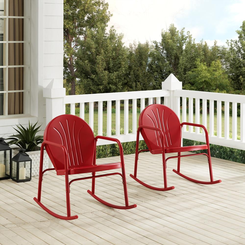Price Down✨ファイヤーキング レッドチューリップ グリースジャー Crosley, Outdoor Rocking Chair Set, Bright Red Gloss, 2pc