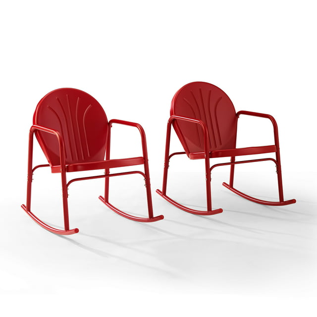 Crosley Furniture Griffith Metal Rocking Chair in Bright Red Gloss (Set of 2)