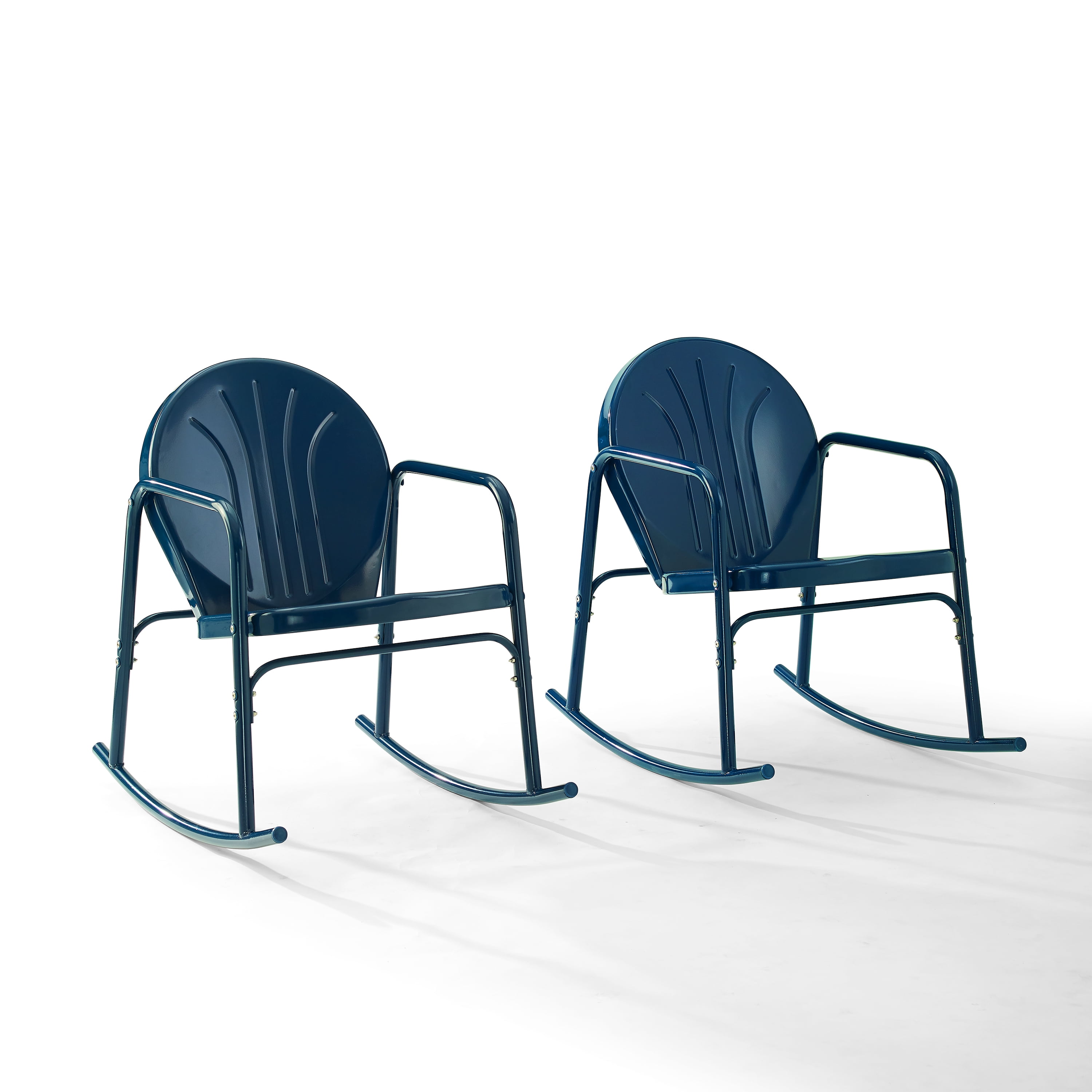 Navy Blue Steel Outdoor Rocking Chair Set with Curved Arms