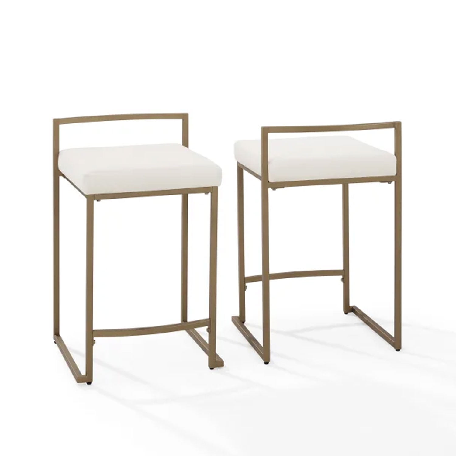 Elegant Creme Velvet and Gold Metal Counter Height Barstools, Set of 2