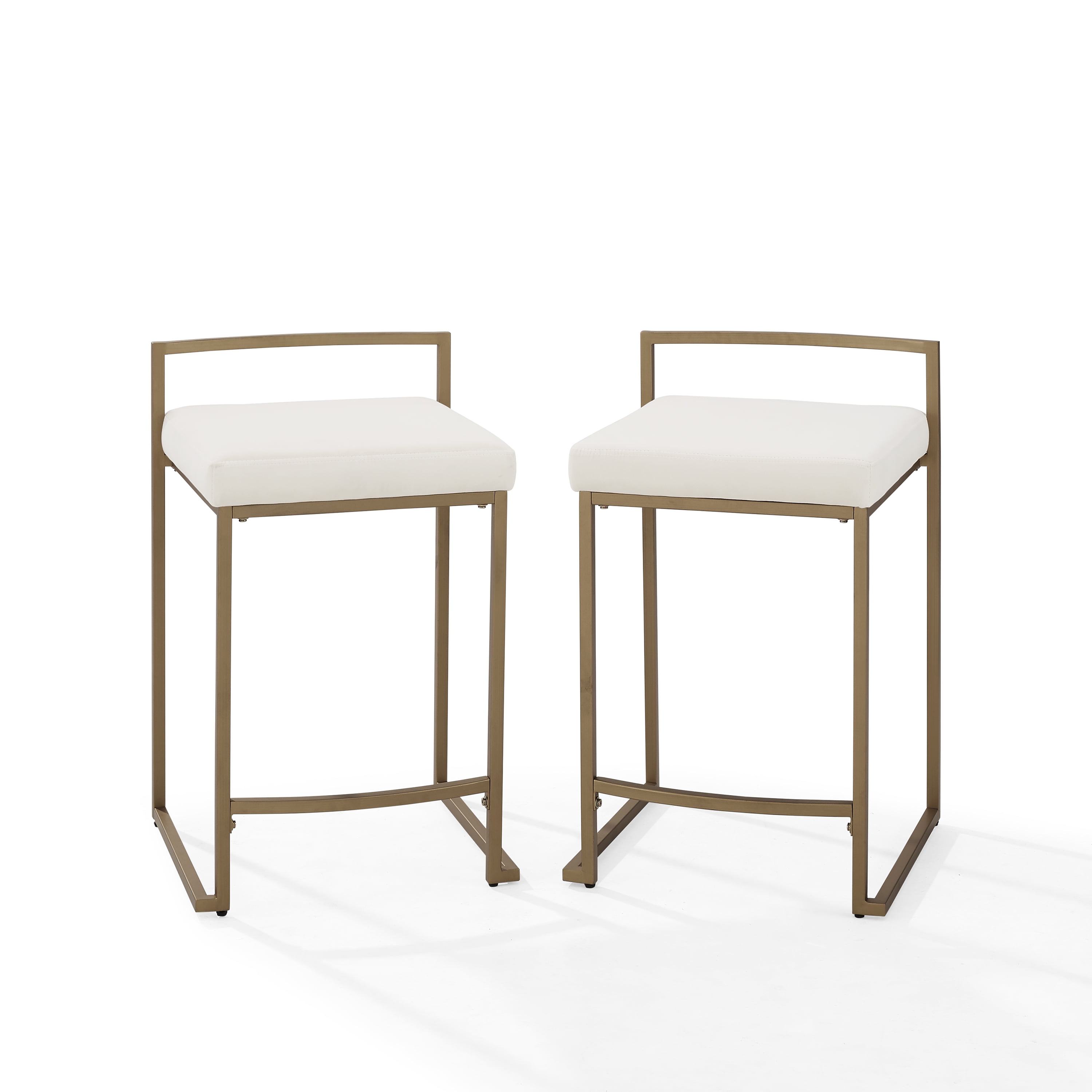 Elegant Creme Velvet and Gold Metal Counter Height Barstools, Set of 2