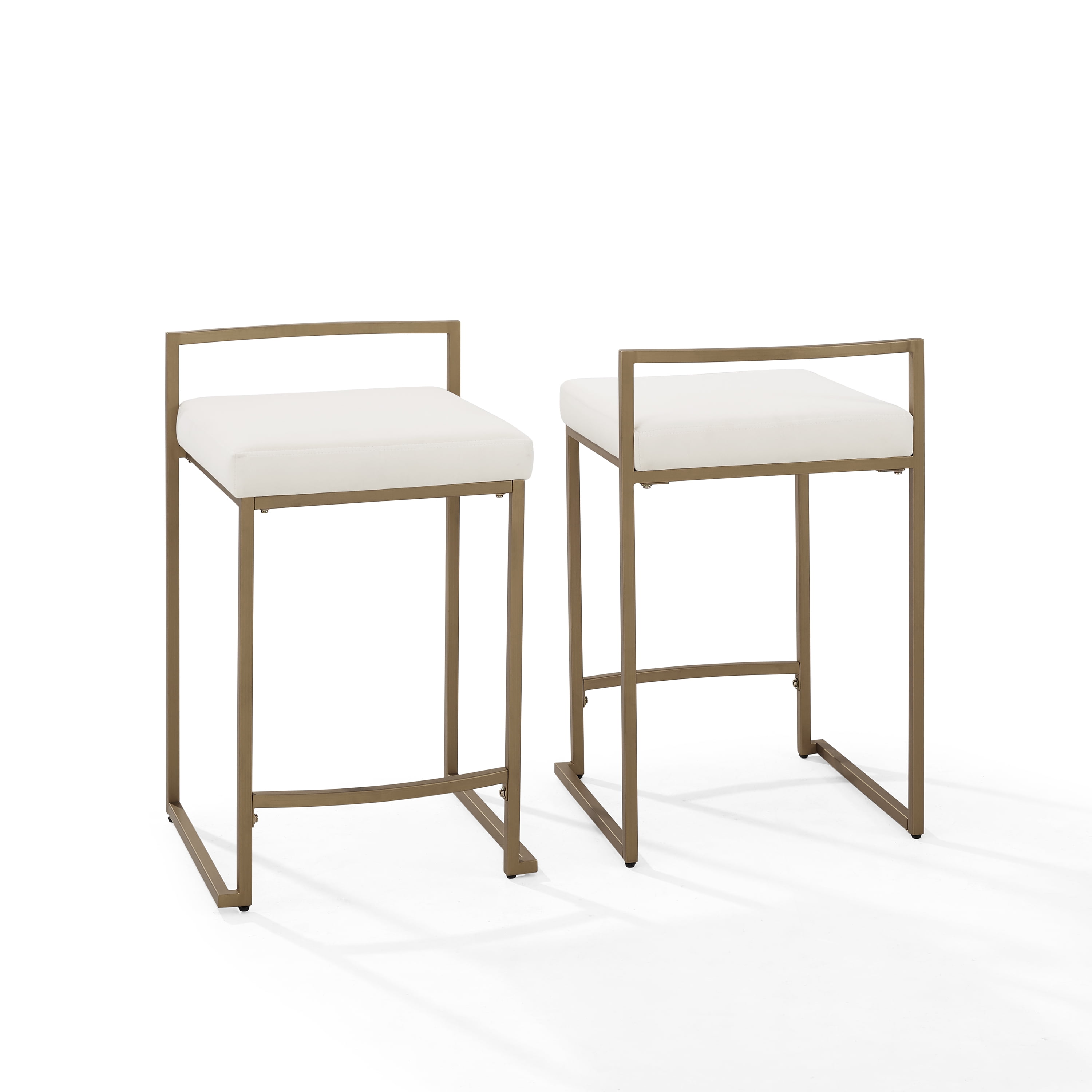 Elegant Creme Velvet and Gold Metal Counter Height Barstools, Set of 2