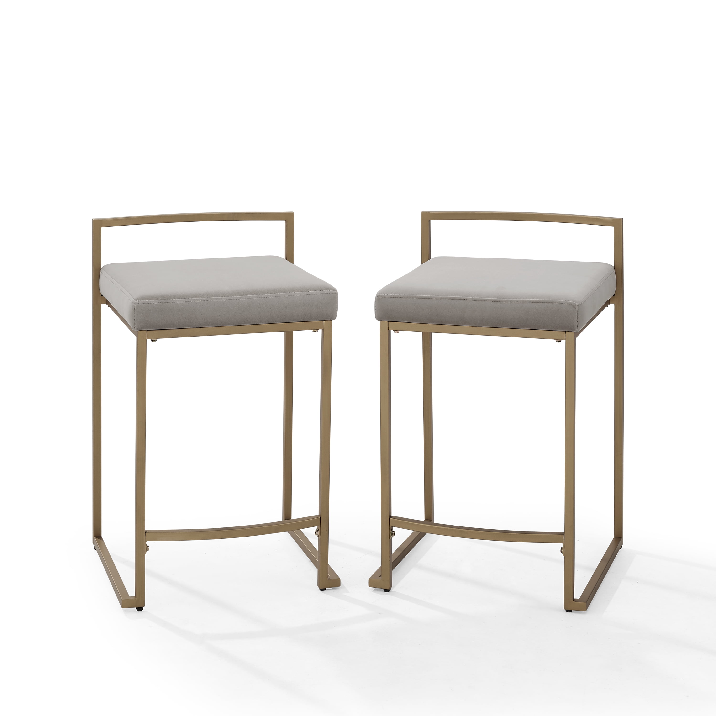 Harlowe Modern Gray Leather & Gold Metal Counter Stools, Set of 2