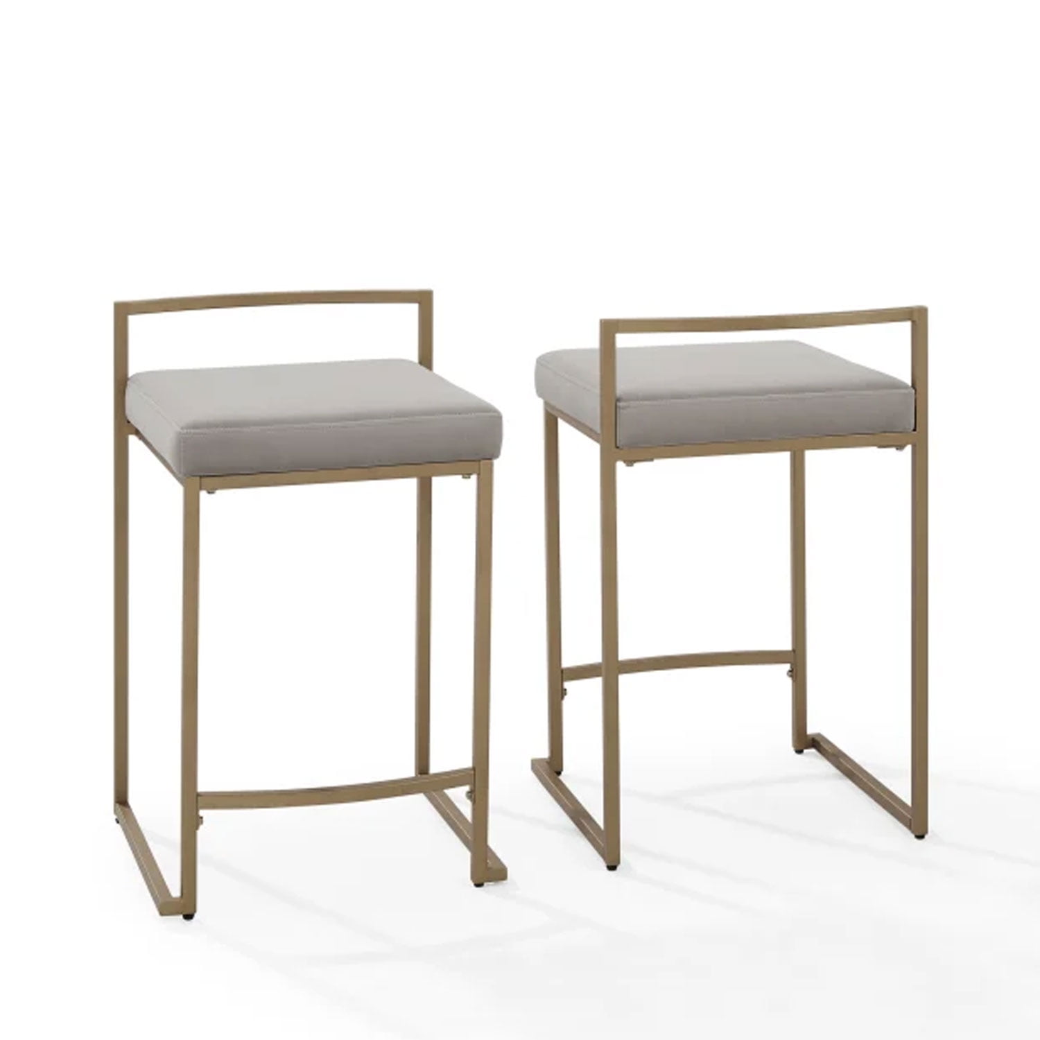 Harlowe Modern Gray Leather & Gold Metal Counter Stools, Set of 2