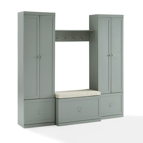 Crosley Furniture Harper 4Pc Entryway Set Gray/Creme - Bench, Shelf, & 2 Pantry Closets