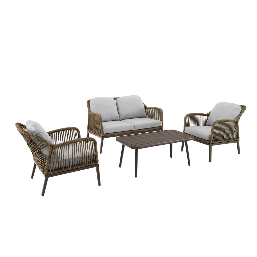 Crosley Furniture Haven 4Pc Outdoor Wicker Conversation Set in Gray & Brown