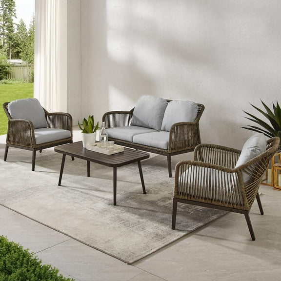 Crosley Furniture Haven 4Pc Outdoor Wicker Conversation Set in Gray & Brown