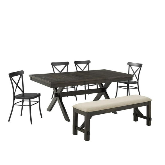 Crosley Furniture Hayden 6-piece Farmhouse Wood Dining Set in Matte Black/Slate