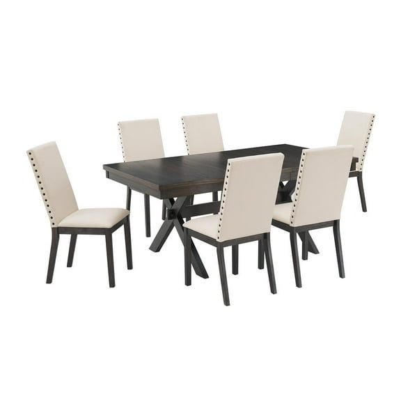 Crosley Furniture Hayden 7-piece Adjustable Wood Dining Set in Slate/Cream