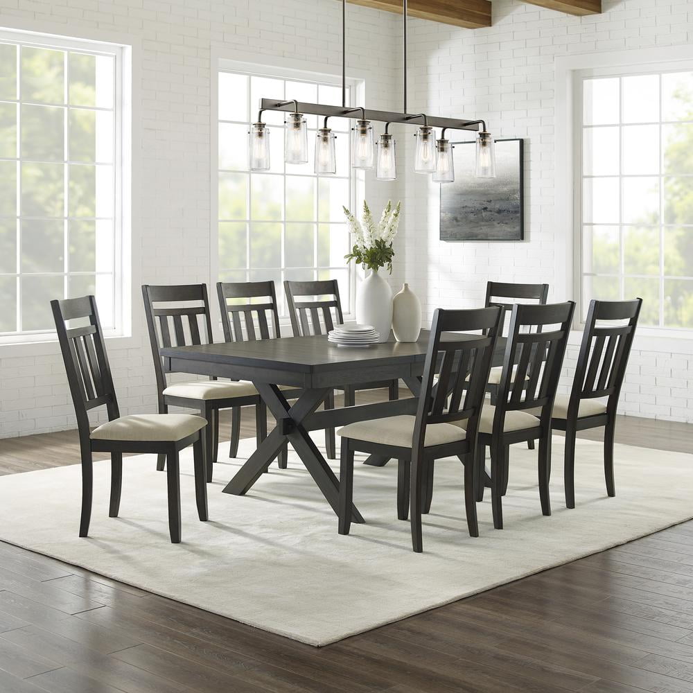 Hayden 9-Piece Slate and Cream Wood Dining Set with Extension Leaf