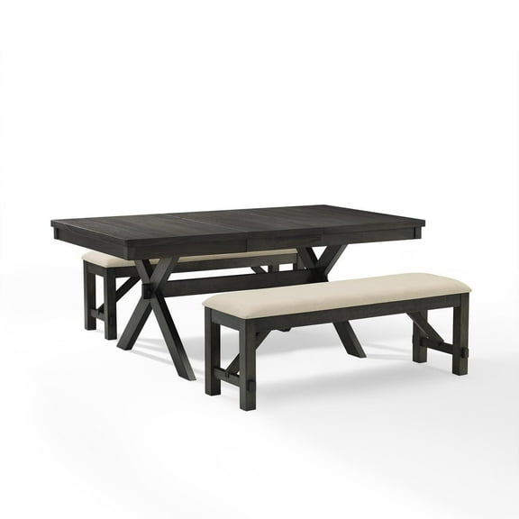 Crosley Furniture Hayden Wood 3 Piece Butterfly Leaf Trestle Dining Set in Slate