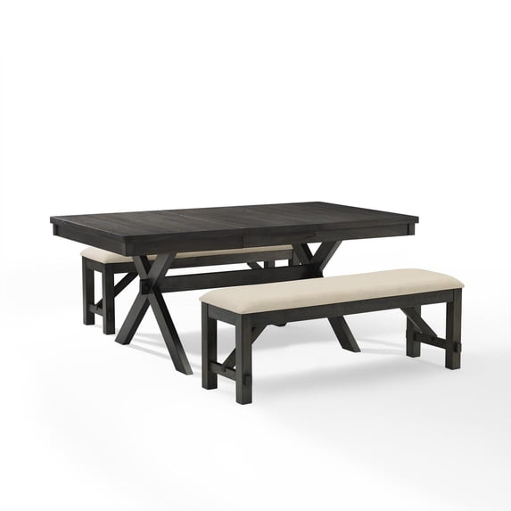 Crosley Furniture Hayden Wood 3 Piece Butterfly Leaf Trestle Dining Set in Slate