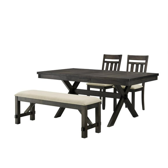 Crosley Furniture Hayden Wood 4 Piece Butterfly Leaf Trestle Dining Set in Slate
