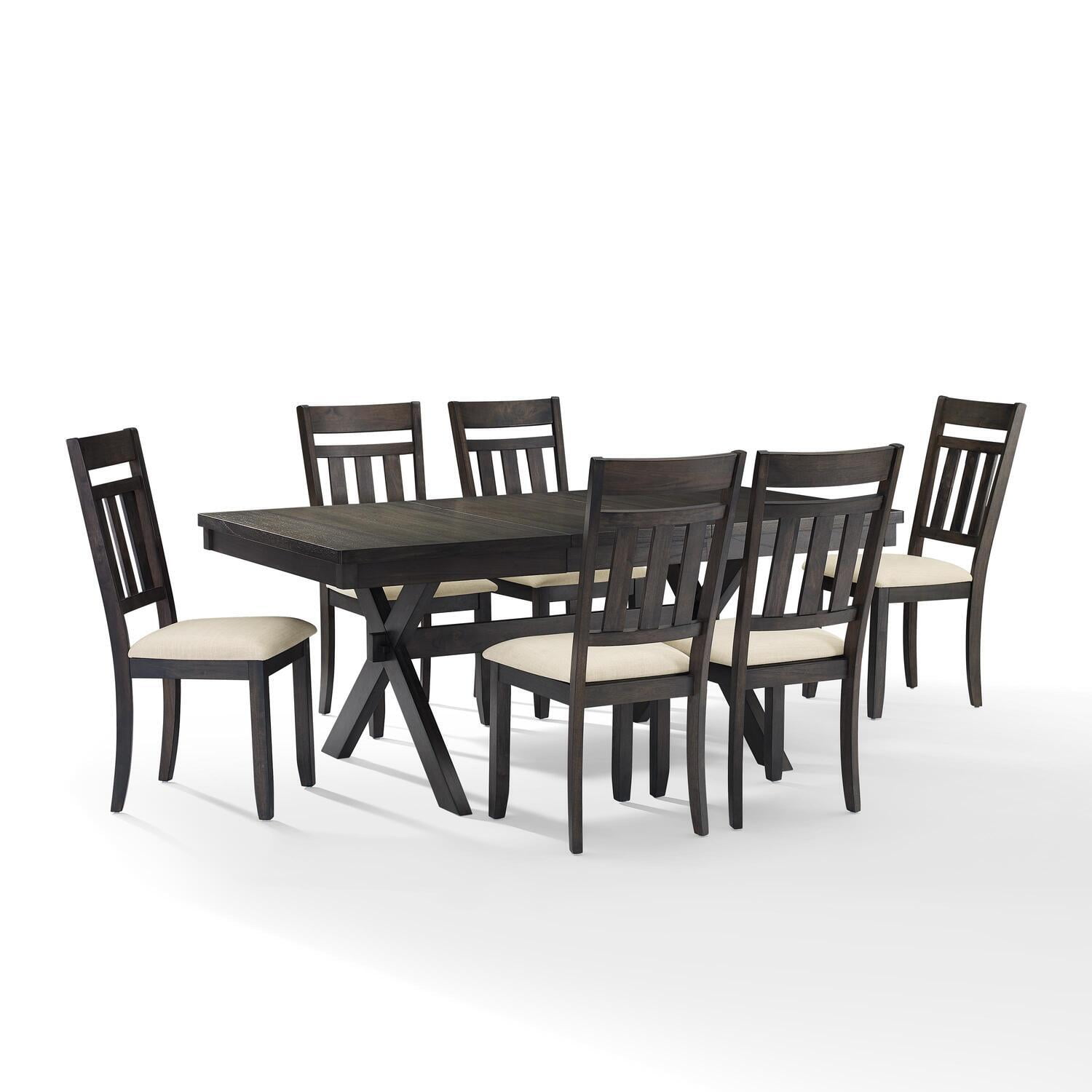 Hayden Slate 7-Piece Dining Set with Creme Linen Chairs