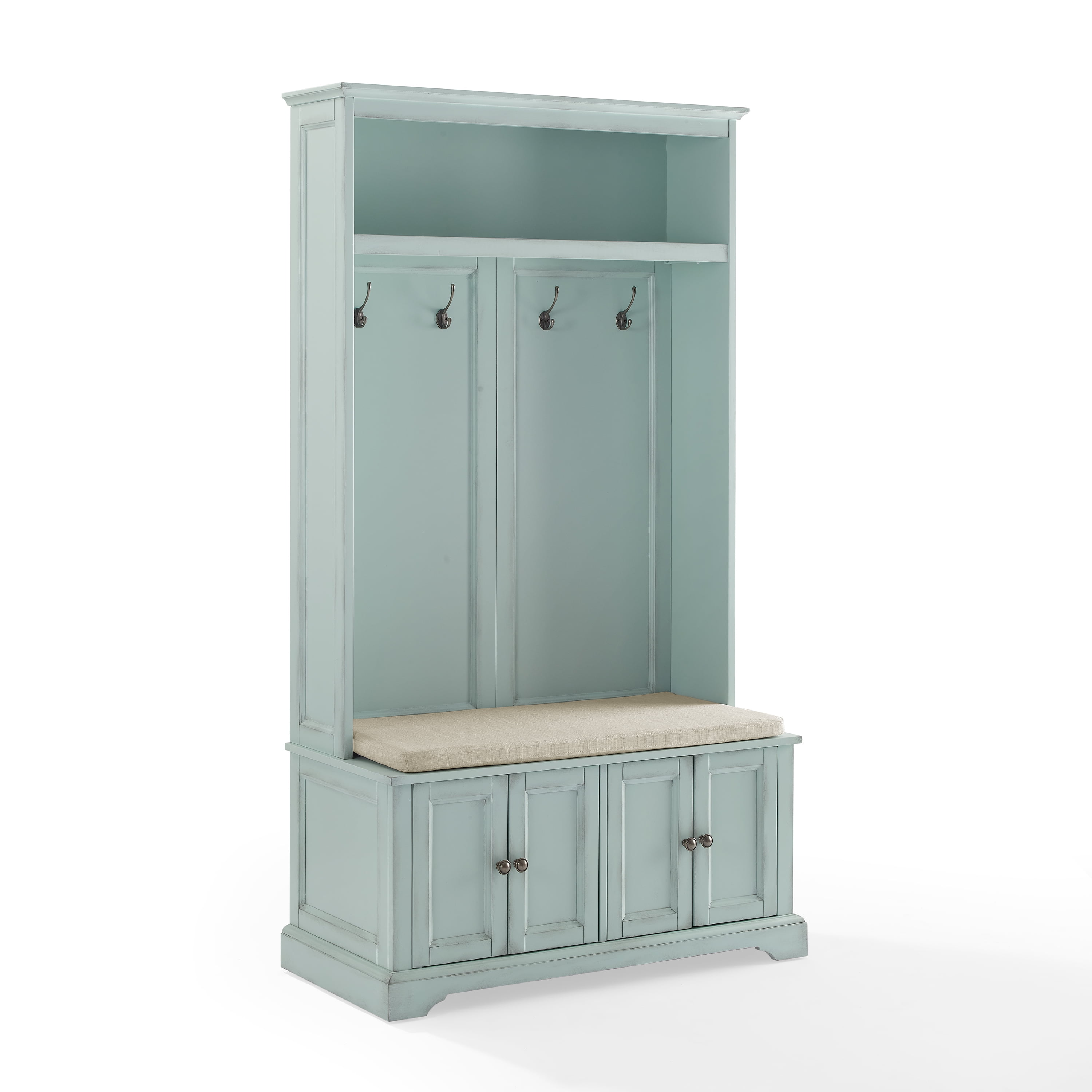 Holbrook Seafoam Blue Distressed Hall Tree with Storage Bench