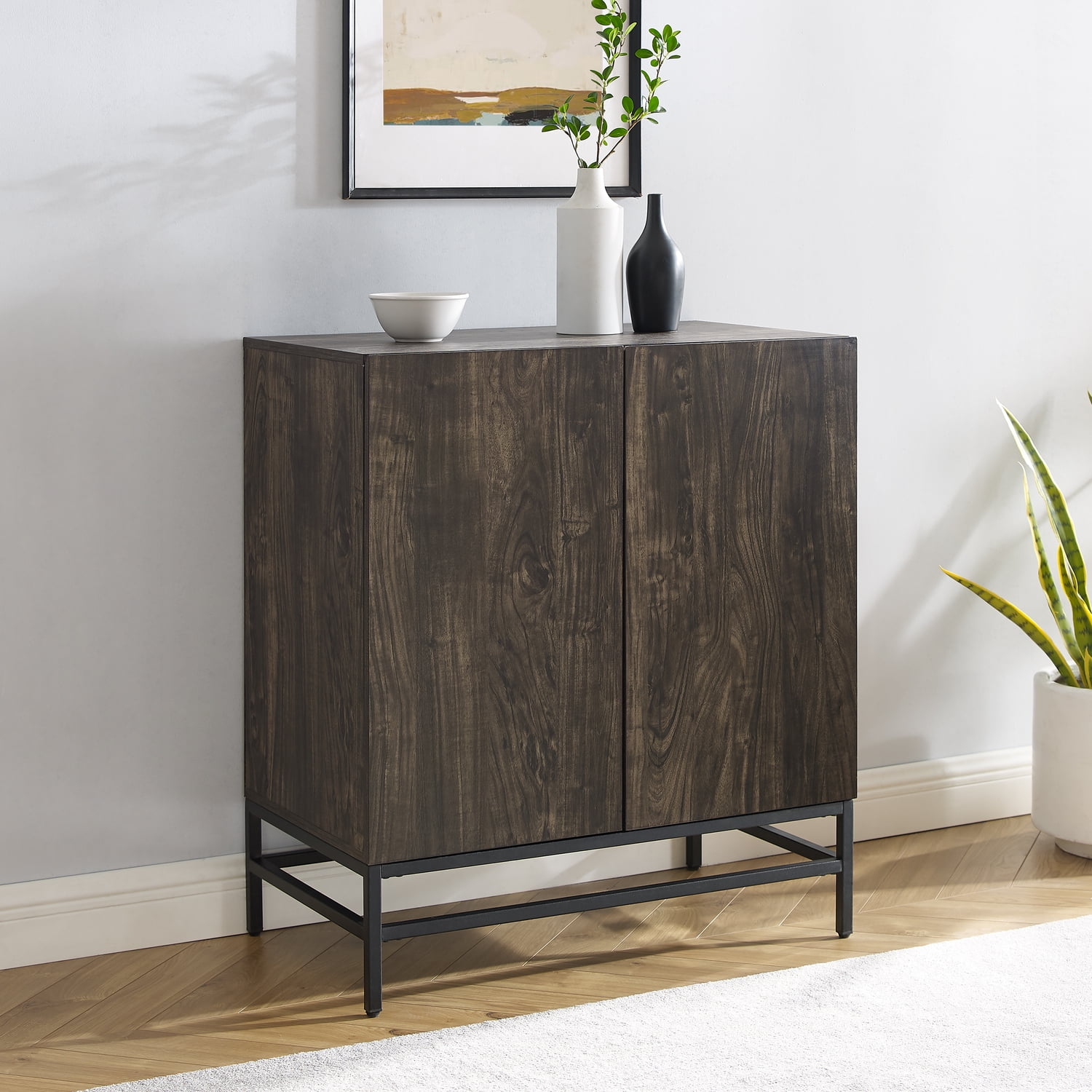 Jacobsen Brown Ash and Matte Black Bar Cabinet