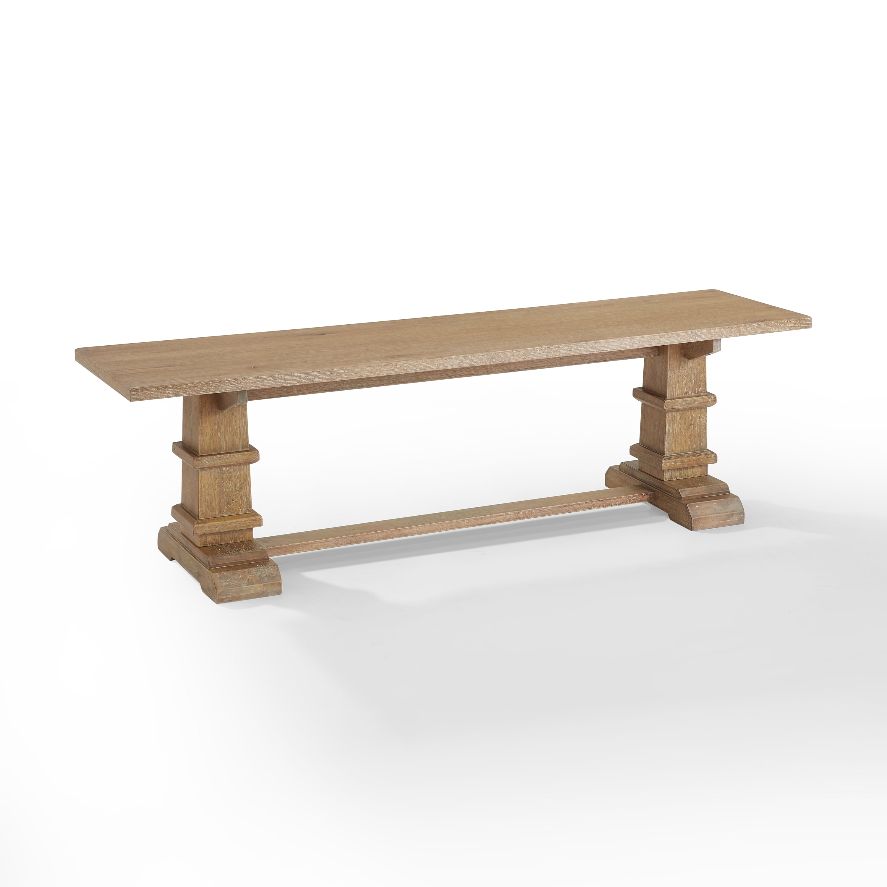 Rustic Brown Farmhouse Wood Dining Bench with Pedestal Columns