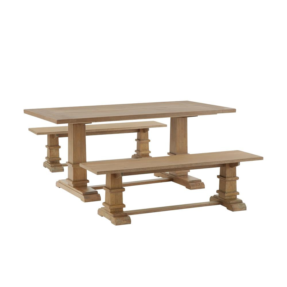Rustic Brown 3-Piece Wood Dining Set with Benches