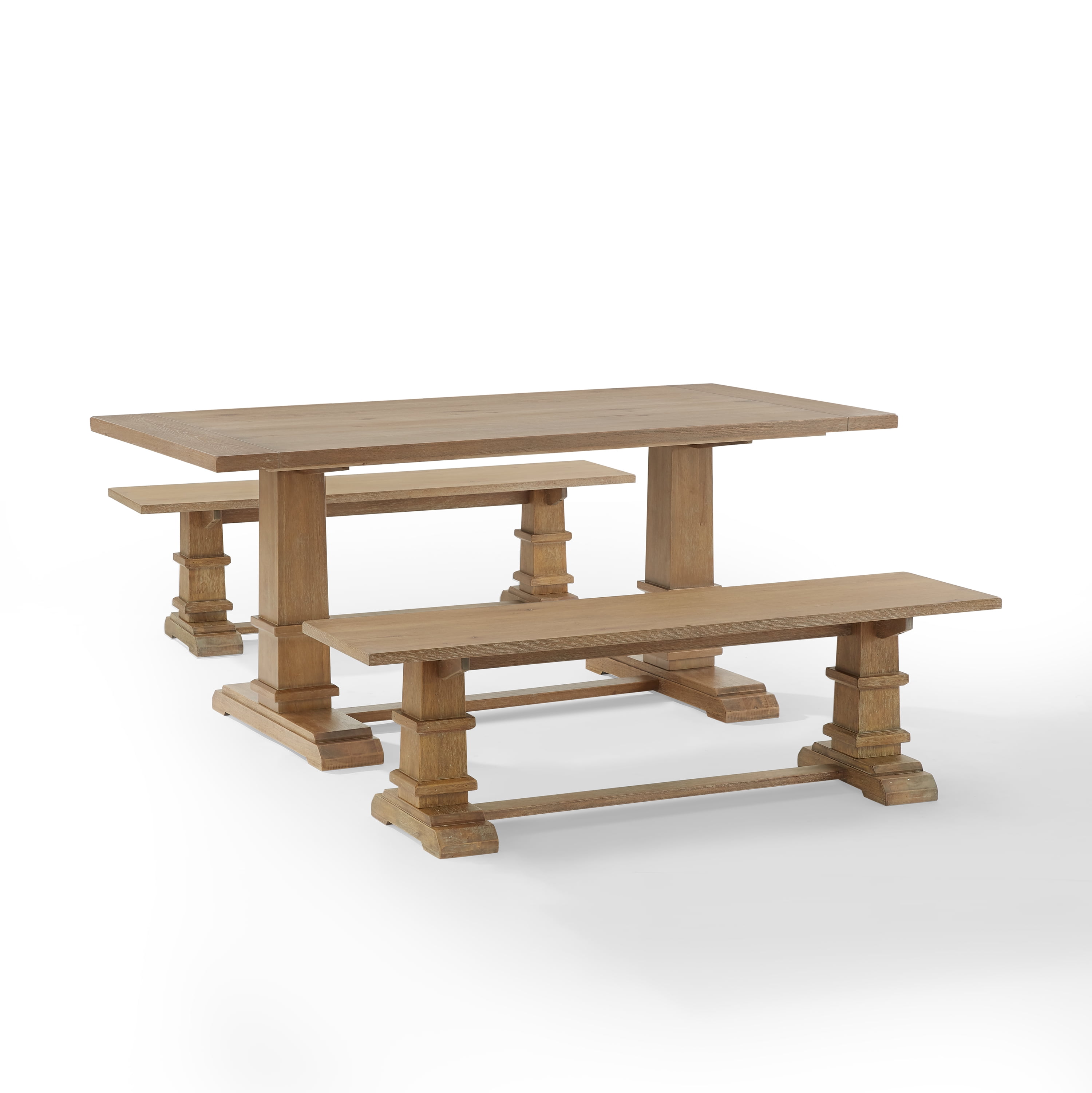 Rustic Brown 3-Piece Wood Dining Set with Benches