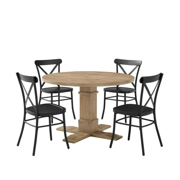 Crosley Furniture Joanna 5-piece Round Wood Dining Set in Matte Black/Brown