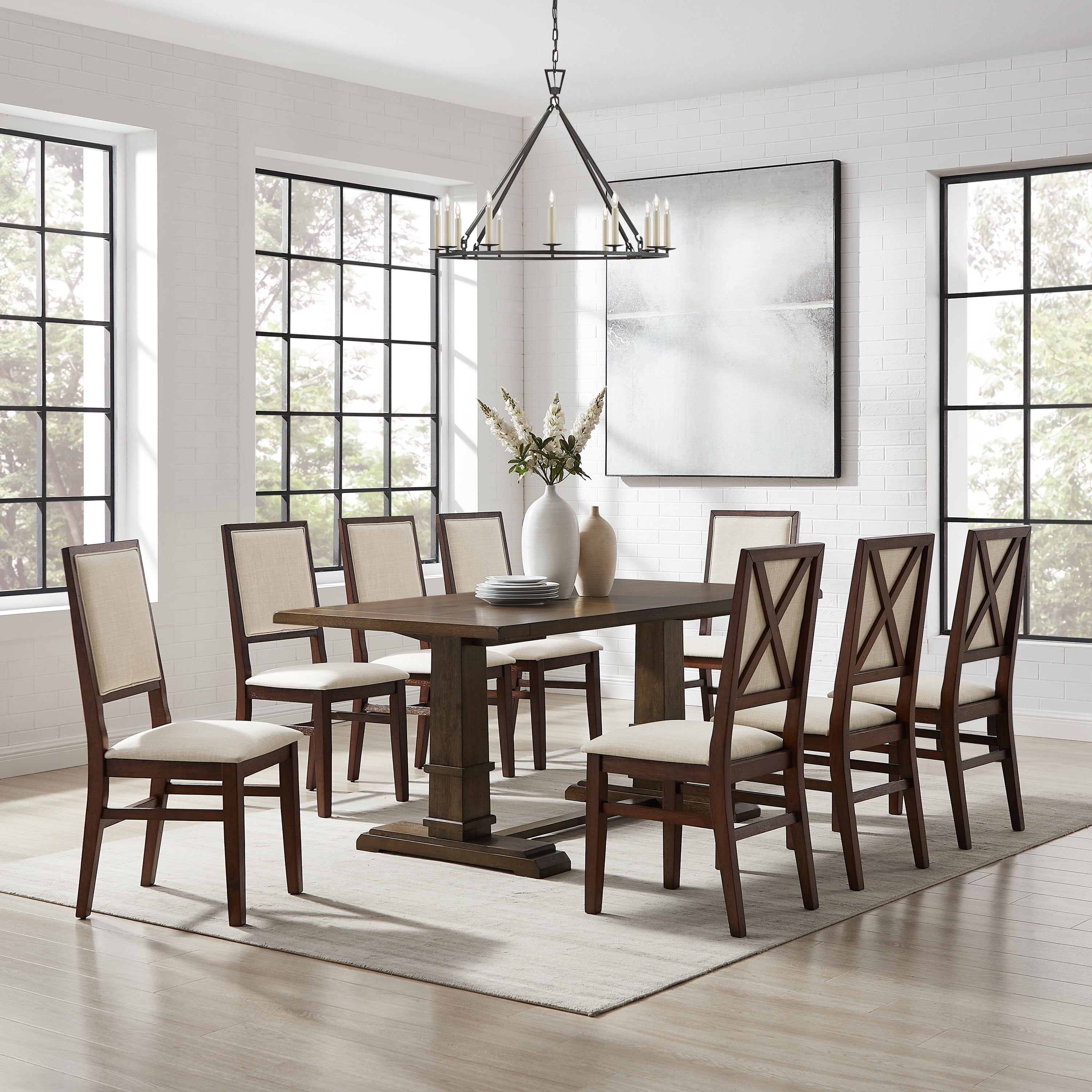 Crosley Furniture Joanna 9-Piece Dining Table Set in Dark Oak