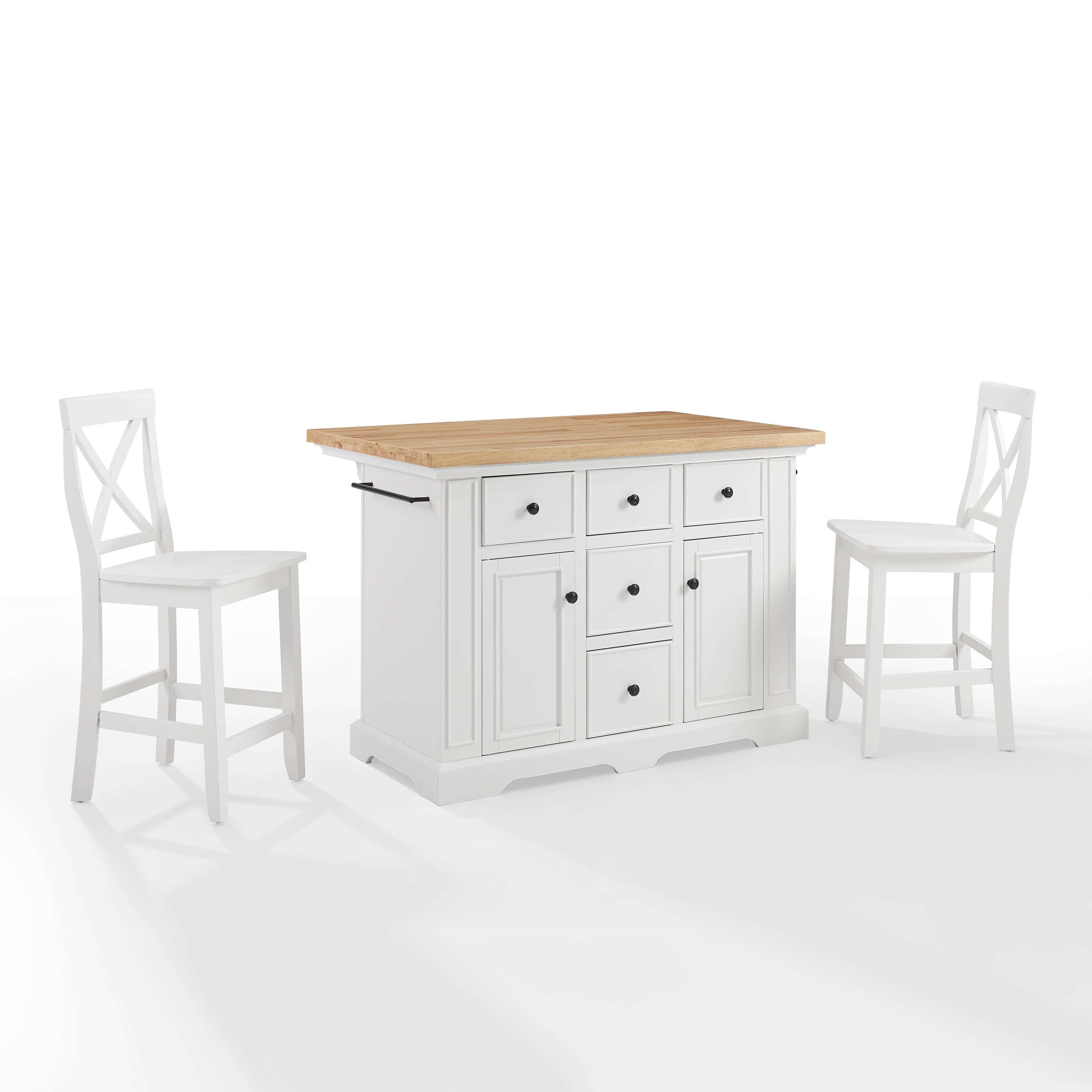 Julia 50'' White Kitchen Island Set with 2 X-Back Stools