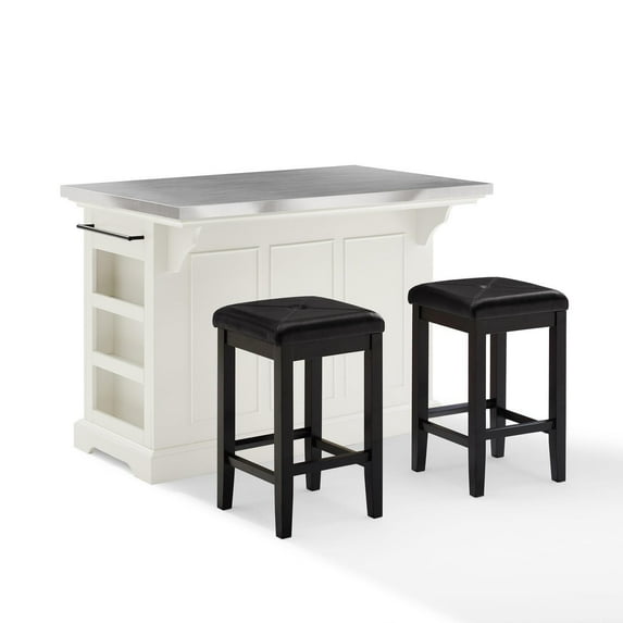 Crosley Furniture Julia Metal/Wood Kitchen Island with Square Stools in White