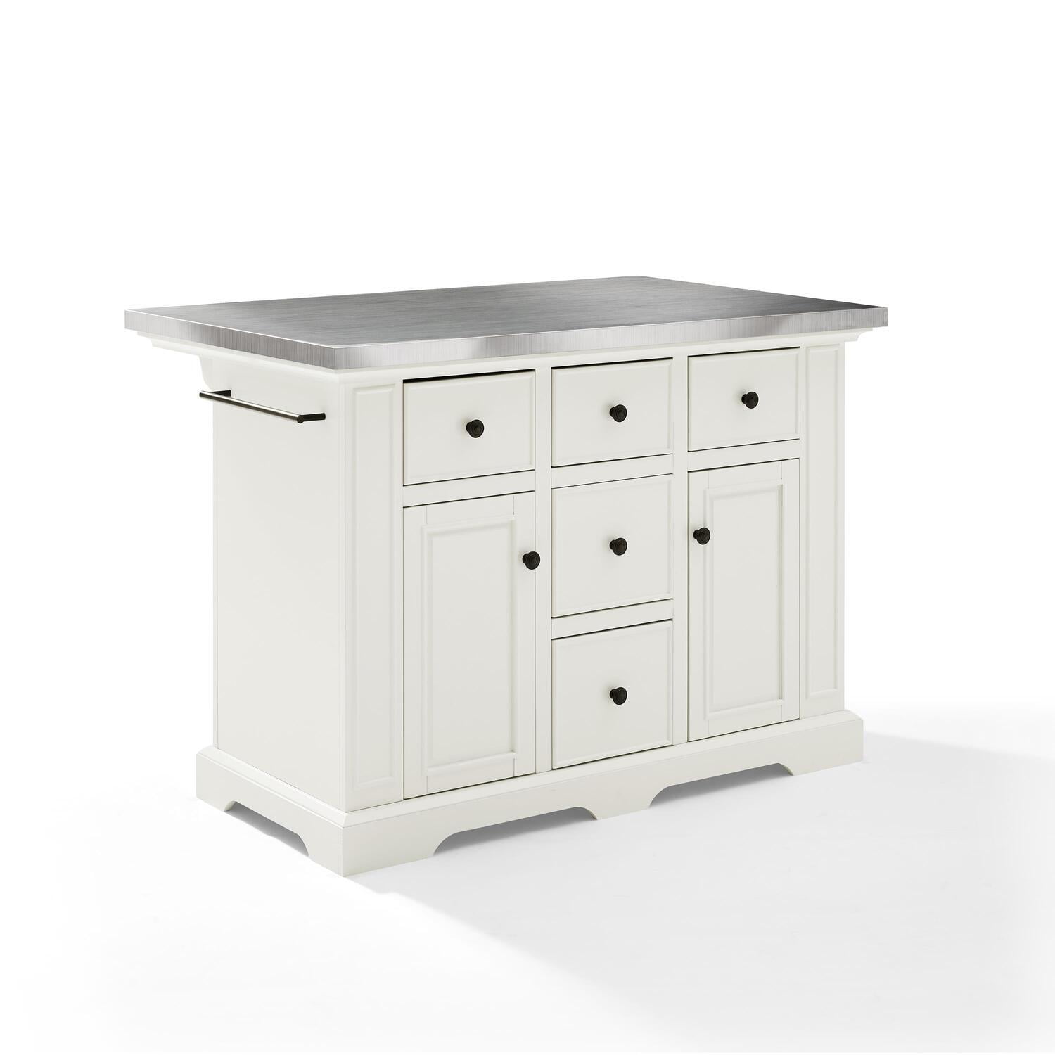 Julia White Kitchen Island with Stainless Steel Top