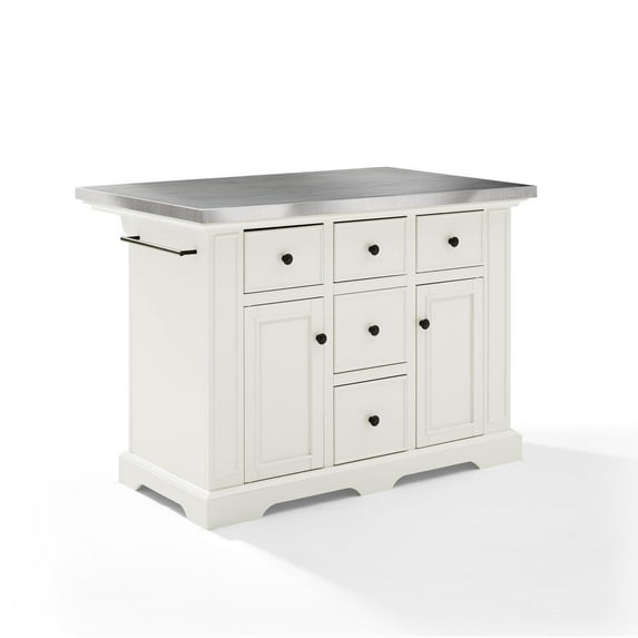 Crosley Furniture Julia Stainless Steel Metal Top Kitchen Island in White