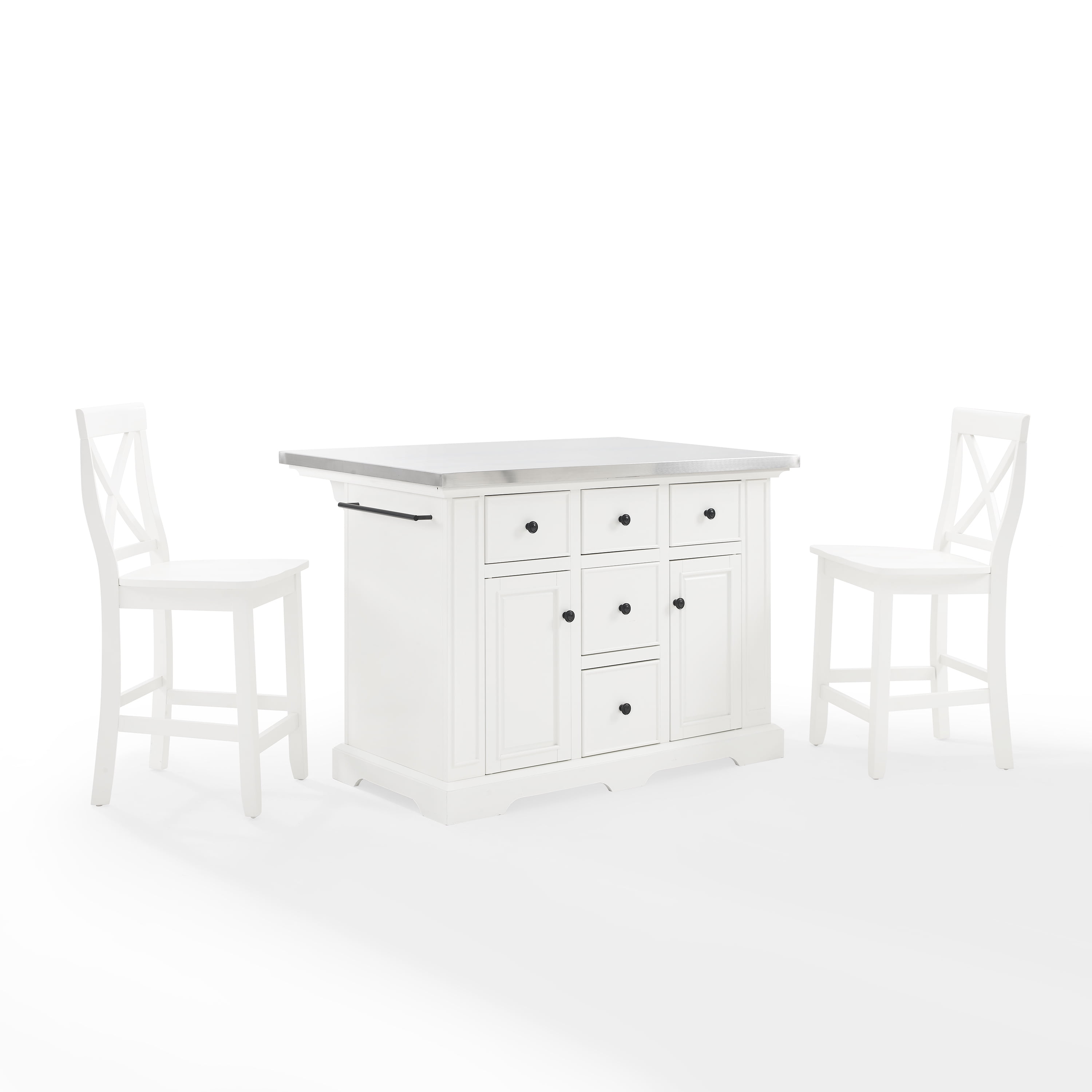 Julia 50'' White and Stainless Steel Kitchen Island Set with Stools