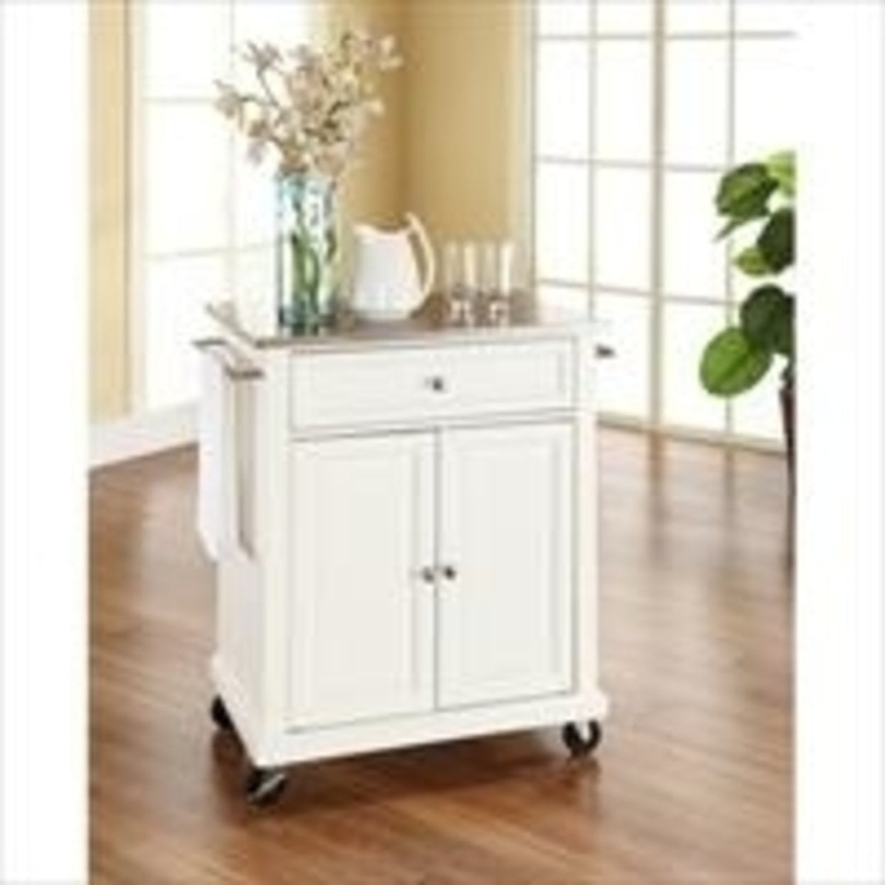 Sleek Stainless Steel Rectangular Kitchen Cart with Storage