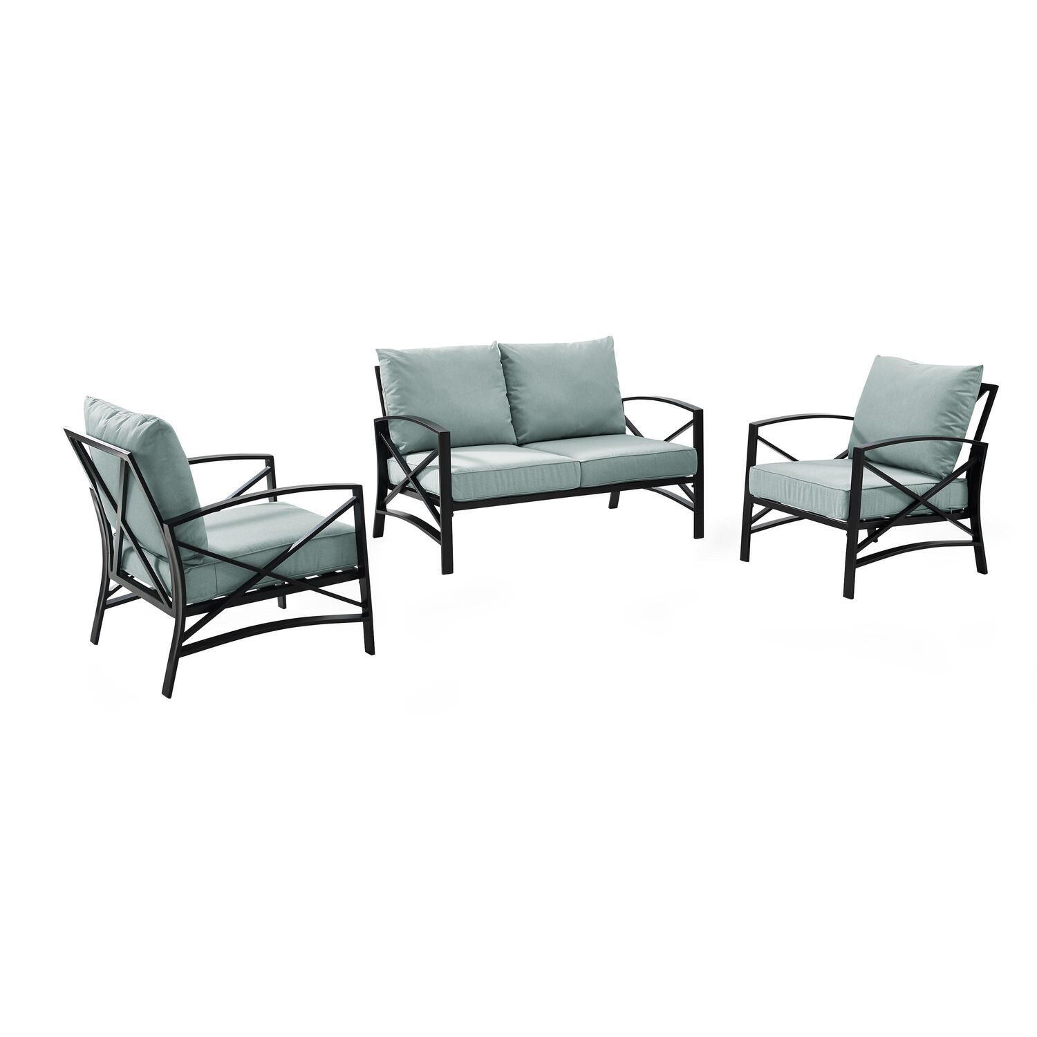 Crosley Furniture Kaplan 3 Pc Outdoor Seating Set With Mist Cushion - Loveseat, Two Outdoor Chairs - image 1 of 8