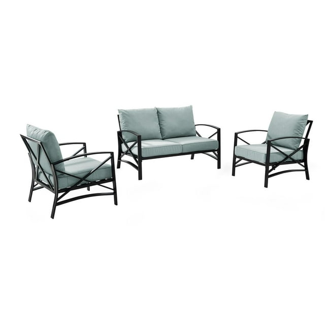 Crosley Furniture Kaplan 3 Pc Outdoor Seating Set With Mist Cushion - Loveseat, Two Outdoor Chairs