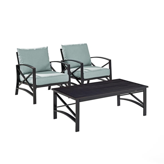 Crosley Furniture Kaplan 3 Pc Outdoor Seating Set With Mist Cushion - Two Outdoor Chairs, Coffee Table