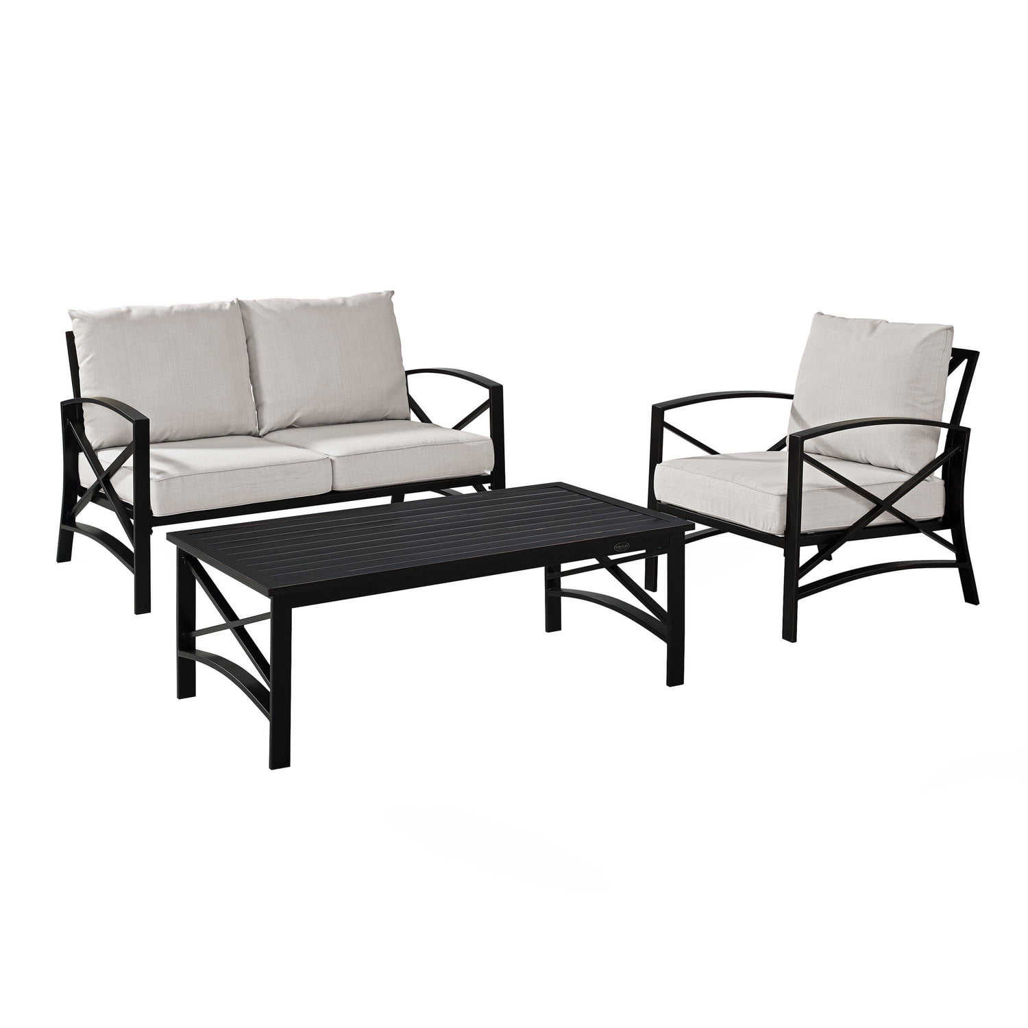Kaplan 3-Piece Black Steel Outdoor Seating Set with Cushions