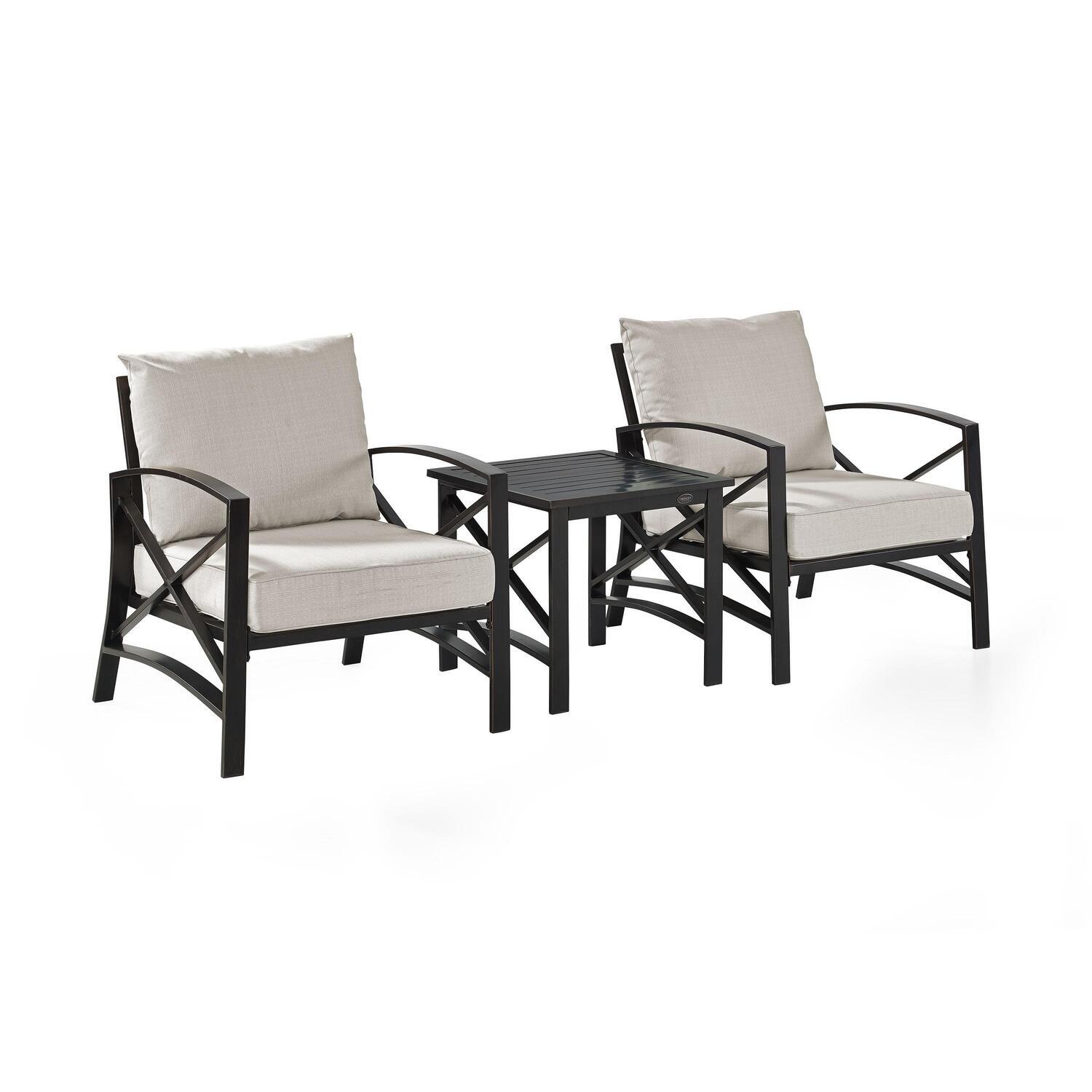 Crosley Furniture Kaplan 3 Pc Outdoor Seating Set With Oatmeal Cushion - Two Chairs, Side Table - image 1 of 8