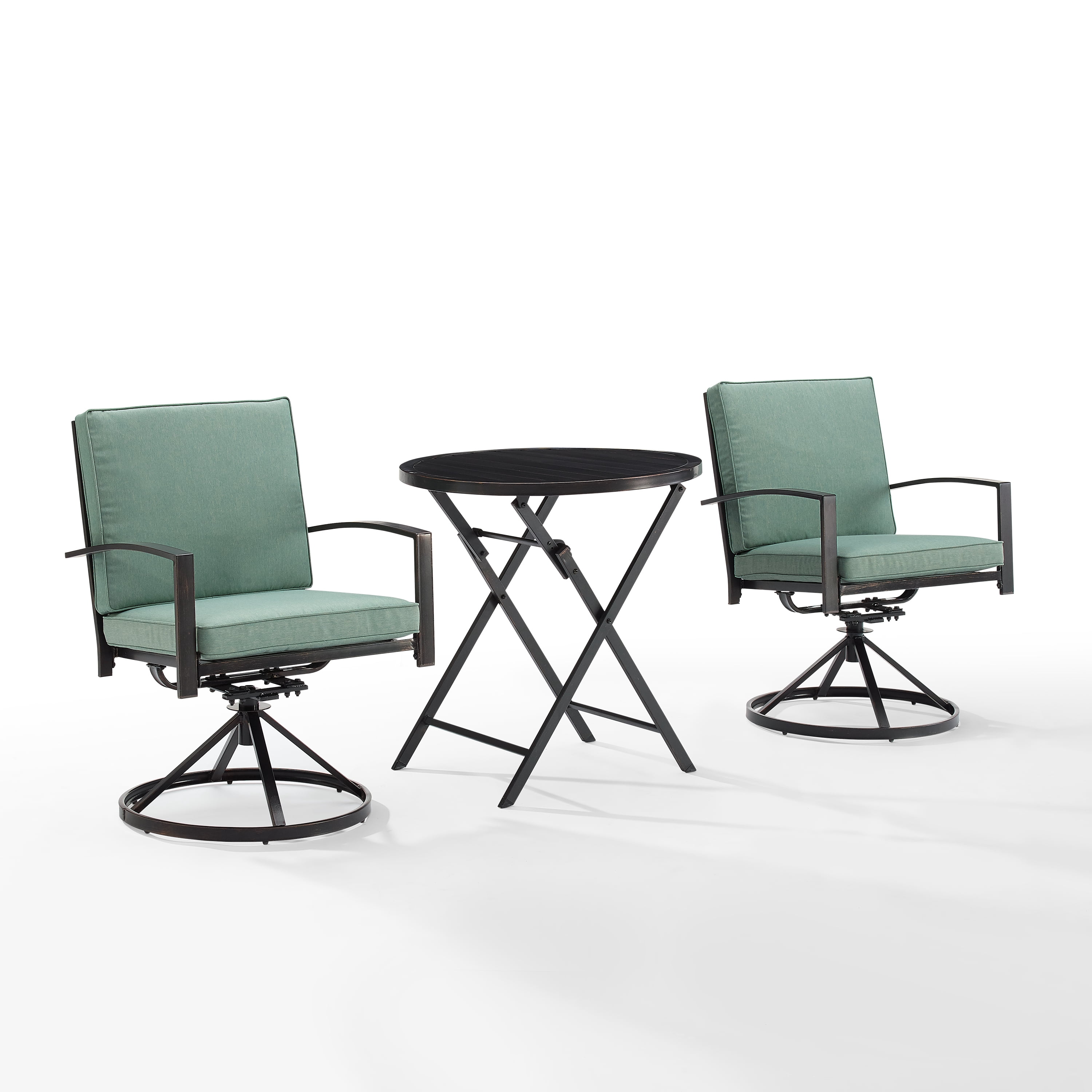 Crosley Furniture Kaplan 3-Piece Metal Patio Bistro Set in Mist Green ...