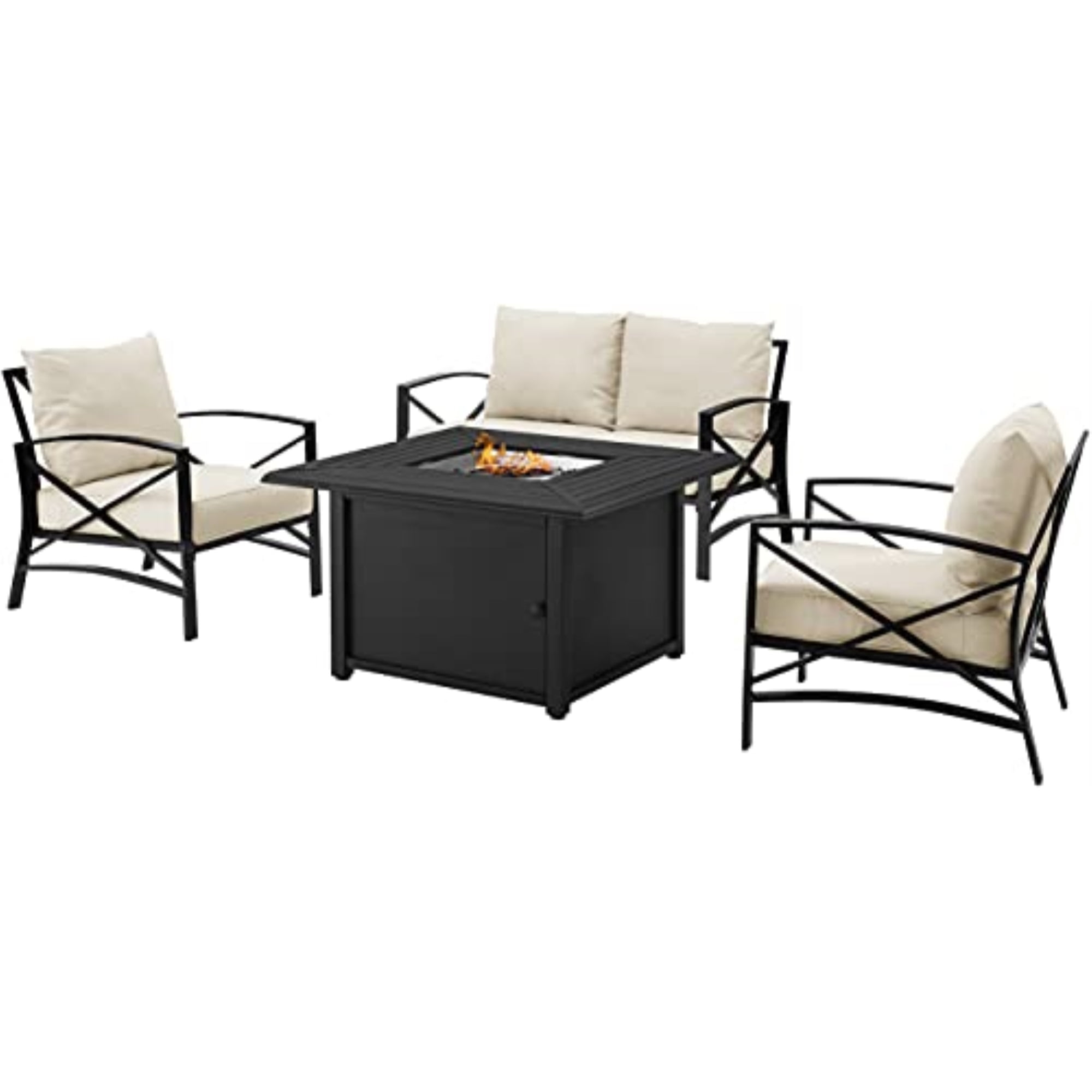 Kaplan 4 Piece Oatmeal Steel Outdoor Conversation Set with Fire Table