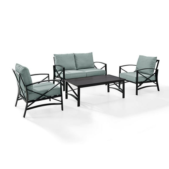 Crosley Furniture Kaplan 4Pc Fabric Sofa Set in Oil Rubbed Bronze/Mist Green