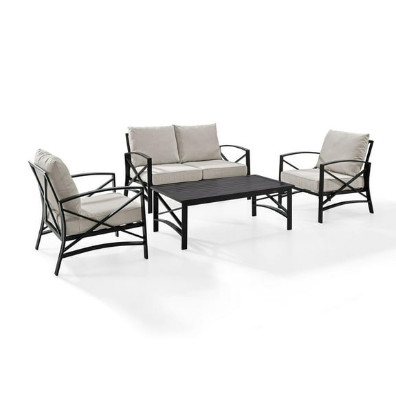 Crosley Furniture Kaplan 4Pc Fabric Sofa Set in Oil Rubbed Bronze and Oatmeal