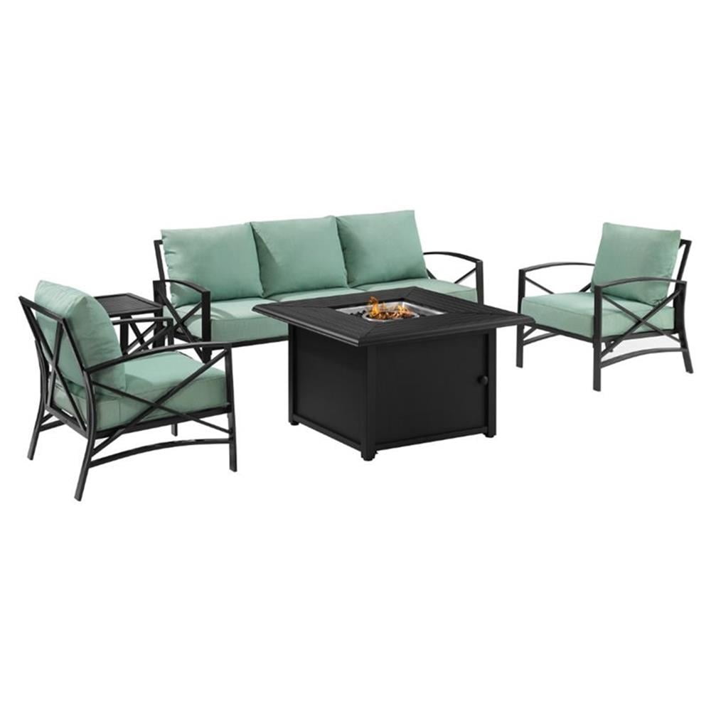 Crosley Furniture Kaplan 5 Piece Metal Outdoor Sofa Set in Mist Green ...