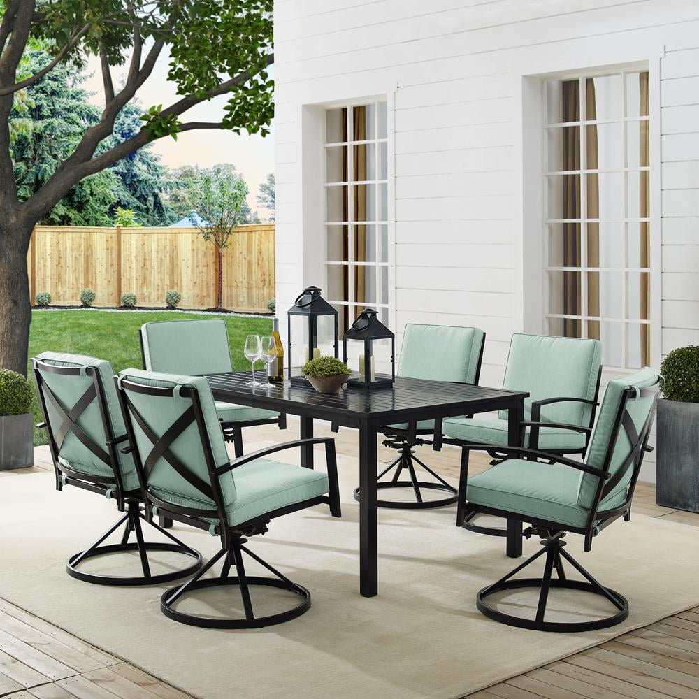 Crosley Furniture Kaplan 7 Piece Metal Outdoor Dining Set in Mist Green
