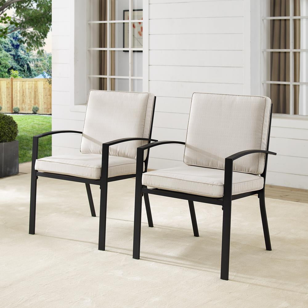 Kaplan Outdoor Dining Chairs with Cushions, Set of 2, Oatmeal and Bronze